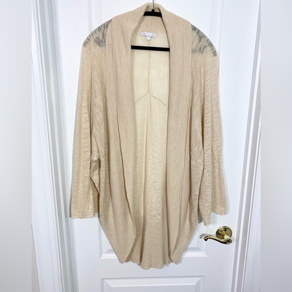 Y2K Gap Lightweight Slub Knit Shawl Collar Cocoon Cardigan Beige Size XL